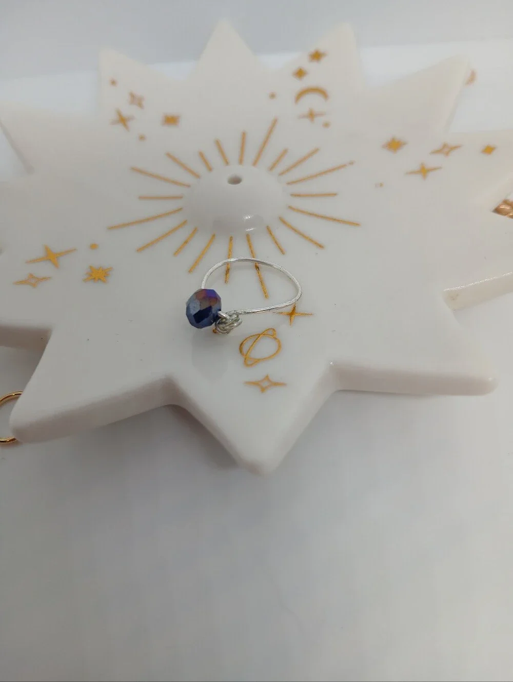 An Beautiful Silver Copper Kids Ring with Iridescent Blue-Purple Bead